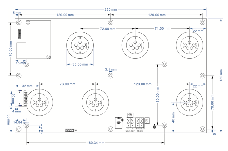 高精度大气六参数监测模块产品尺寸图 高精度大气六参数监测模块产品尺寸图